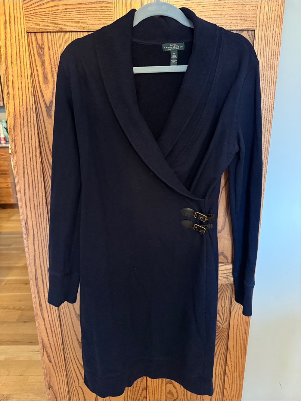 Lauren Ralph Lauren Navy Wrap-Front Long Sleeve Dress with Buckle Detail